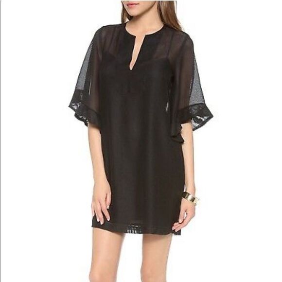 BCBGMaxAzria Short Sleeve Ruffle Sleeve Mini Dress Black XS - Picture 3 of 9